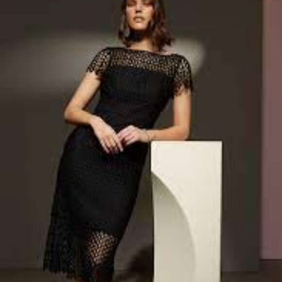 Kay Unger black Tatum floral lace midi cocktail dress size 2 - Picture 6 of 10